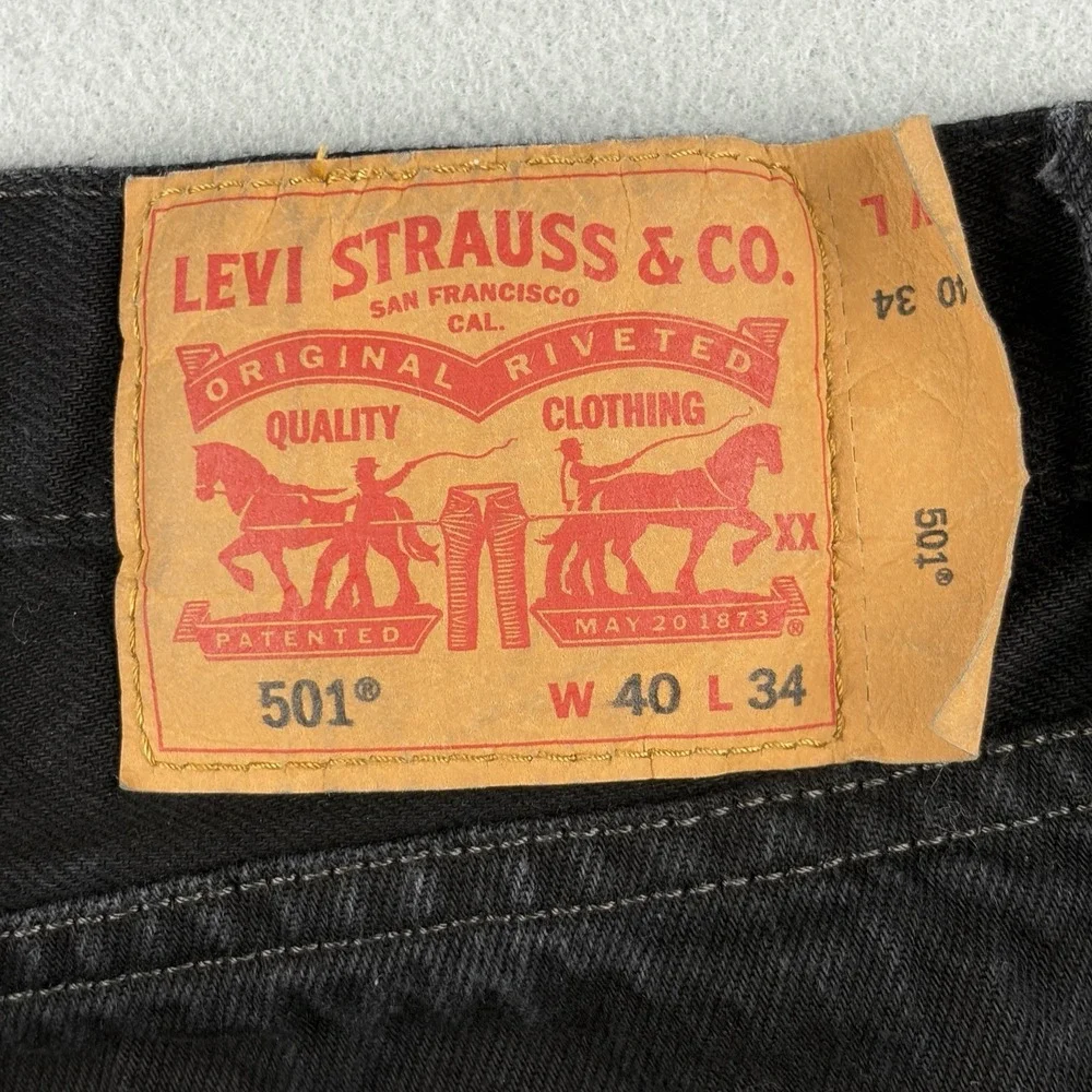 Levi's 501 Jeans Men's 40x34 Fits 40x33 Black Straight Leg Denim